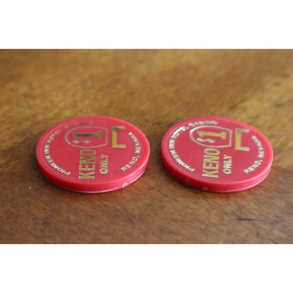 Lot of 2x Pioneer Inn Hotel Casino Reno Nevada 1 Dollar Keno Gaming Chip Token - Picture 5 of 7